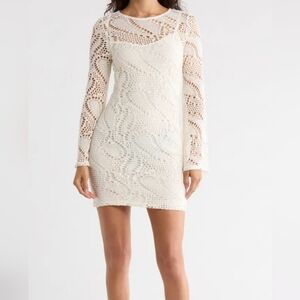 🆕️Madden Girl Cream Long Flare Sleeve Lace Open Knit Crochet Dress